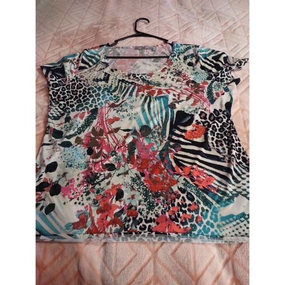 NY Collection Top Size XL Multicolor Short Sleeve - Picture 7 of 8